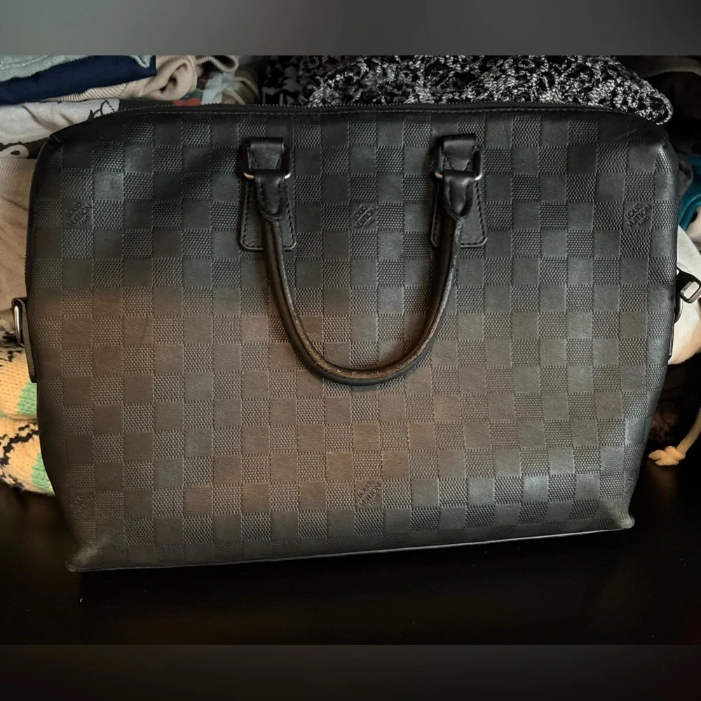 Louis Vuitton Matte Black Damier Porte Documents Jour Leather Satchel - Picture 2 of 15